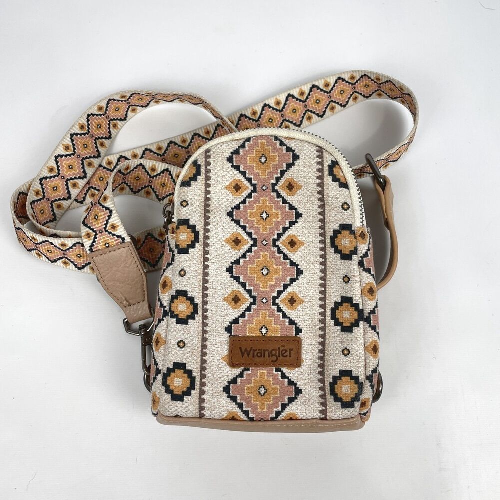 Wrangler Southwestern Aztec Print Canvas Crossbody Sling Chest Bag Adjustable